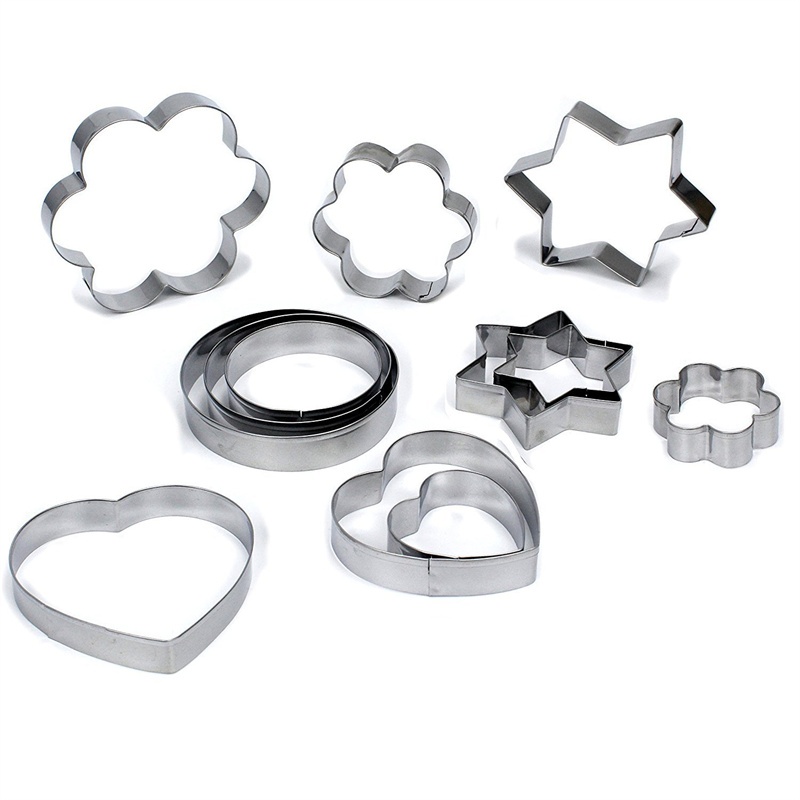 12 ชิ้นสแตนเลสคุกกี้เค้กแม่พิมพ์ Star Heart เครื่องตัดผลไม้รูปร่างเค้กบิสกิต DIY แม่พิมพ์เค้ก Pastry และเบเกอรี่อุปกรณ์เสริม