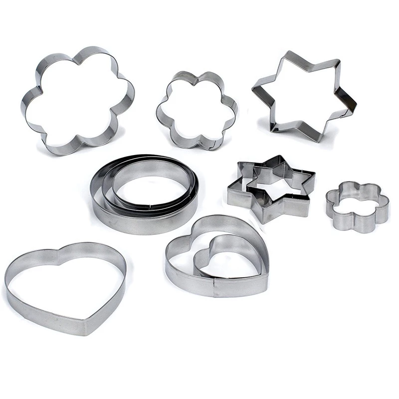 12 ชิ้นสแตนเลสคุกกี้เค้กแม่พิมพ์ Star Heart เครื่องตัดผลไม้รูปร่างเค้กบิสกิต DIY แม่พิมพ์เค้ก Pastry และเบเกอรี่อุปกรณ์เสริม
