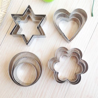 12 ชิ้นสแตนเลสคุกกี้เค้กแม่พิมพ์ Star Heart เครื่องตัดผลไม้รูปร่างเค้กบิสกิต DIY แม่พิมพ์เค้ก Pastry และเบเกอรี่อุปกรณ์เสริม