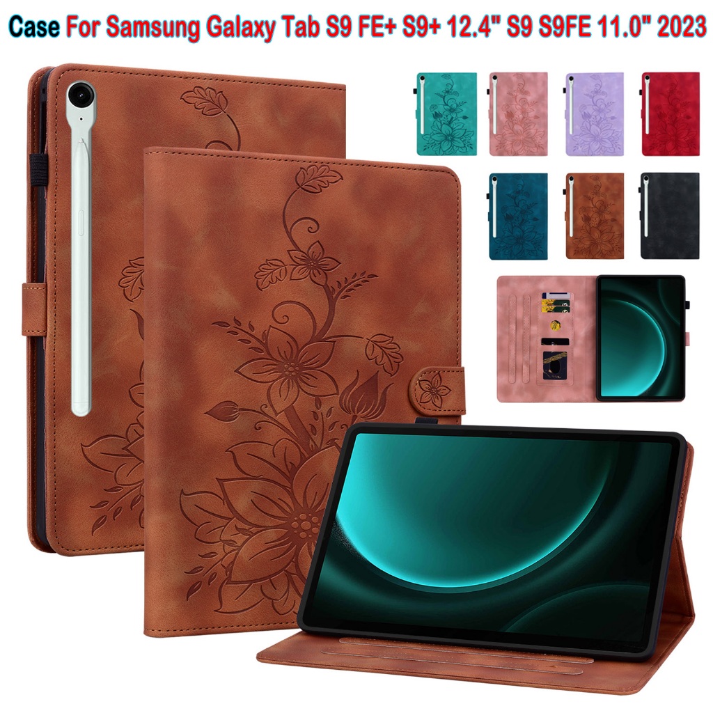 SAMSUNG สําหรับsamsung Galaxy Tab S9 FE + S9 + 12.4 "Tab S9 S9FE 11.0 "2023 SM-X810 X816B X818U X710 X716 X616 X516 แฟชั่น 3D Lily PUหนังกระเป๋าสตางค์ช่องใส่การ์ดแท็บเล็ตฝาครอบ