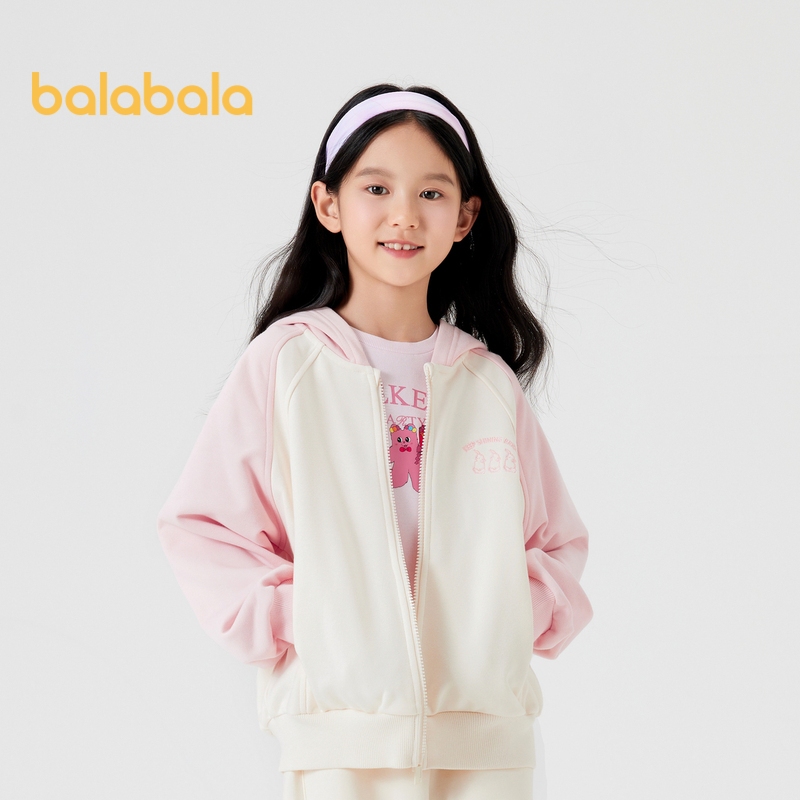 Balabala แจ๊กเก็ตสําหรับเด็กผู้หญิง 2024 ฤดูใบไม้ร่วงใหม่ขนาดใหญ่เด็กวัยหัดเดินแฟชั่นสีบล็อก Hooded Sweet Top