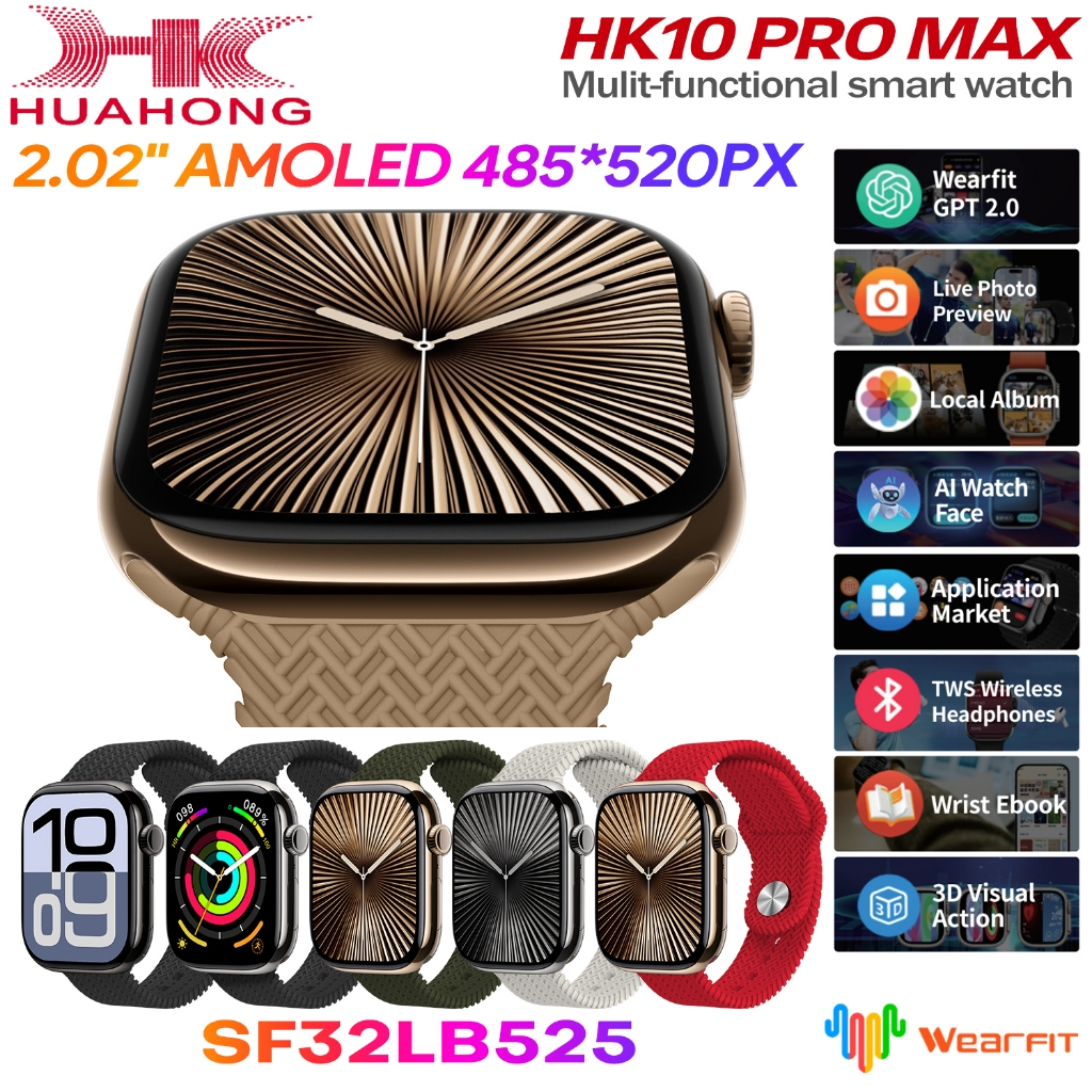 Hk10 Pro Max (Gen6) AMOLED S10 สมาร์ทวอท์ชผู้ชายผู้หญิงเข็มทิศ ChatGPT Gravity Sensing 3D เมนูอัลบั้