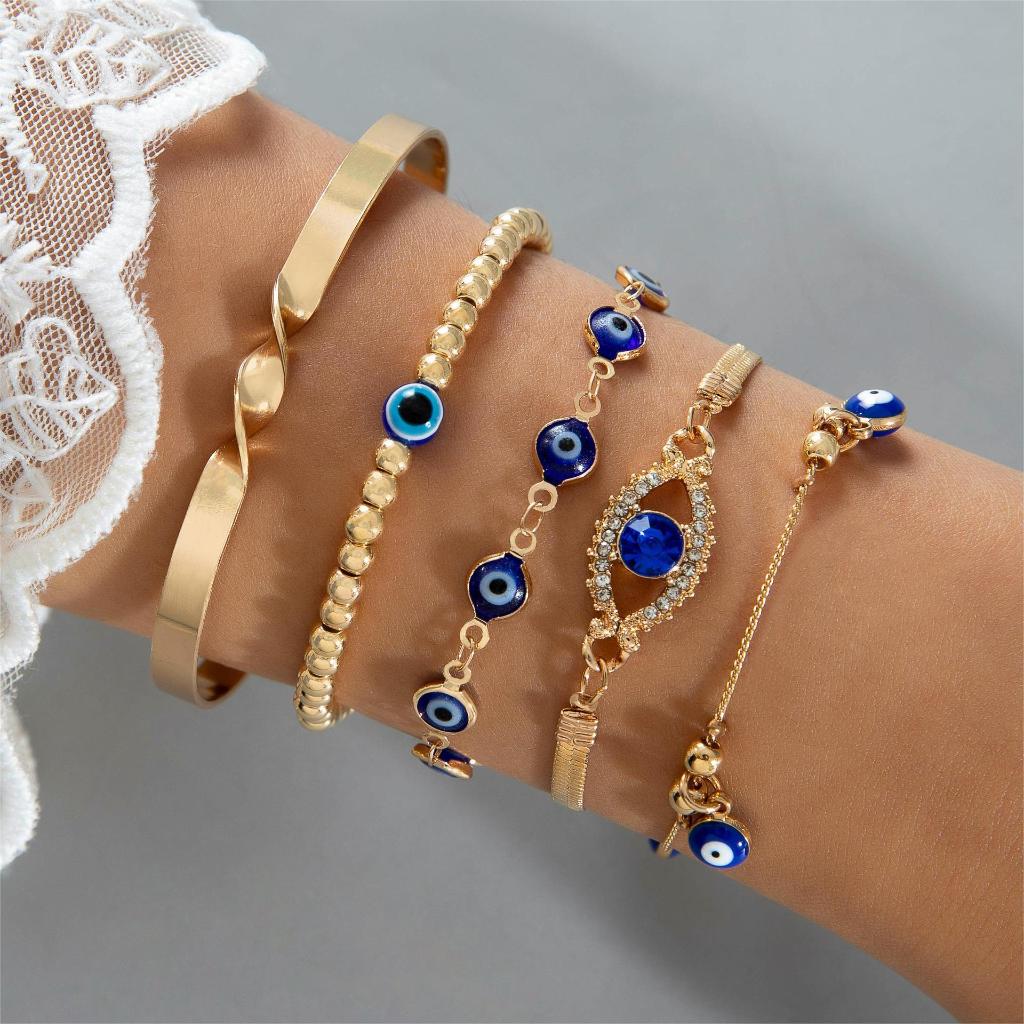 Lanxiu Lucky Evil Eye สร้อยข้อมือชุด Devils Eye ตุรกี Blue Eye Amulet Kabbalah ป้องกันกําไลข้อมือเครื่องประดับของขวัญ