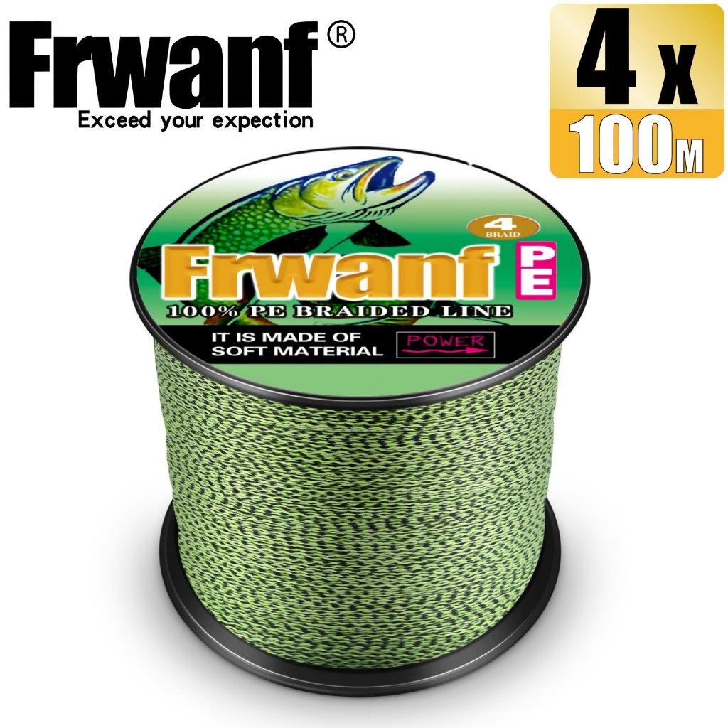 Frwanf 4 Strands 100M สายตกปลาถักที่ทนทานที่ทรงพลังเป็นพิเศษ สาย PE สี สีดํา+สีเหลือง Sport Line