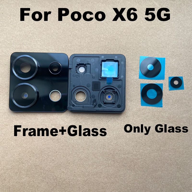 ใหม่สําหรับ Xiaomi Poco X6 5G เลนส์กล้องด้านหลังกระจกด้านหลัง Len พร้อมกรอบผู้ถือกาวสติกเกอร์เปลี่ยน