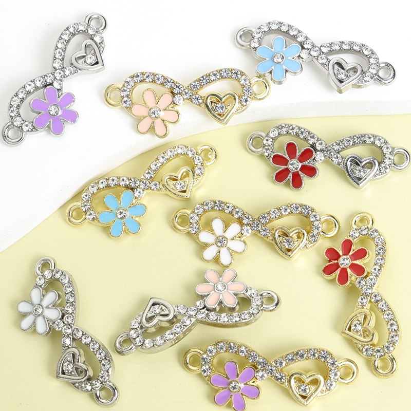 10pcs Creative Hollow Infinity Sign Connectors เคลือบหยดน้ํามันและ Rhinestones Decor Daisy & Heart Design, แฟชั่นสร้อยคอสร้อยข้อมือและเครื่องประดับอื่นๆ DIY หลัก 8 อุปกรณ์เสริม