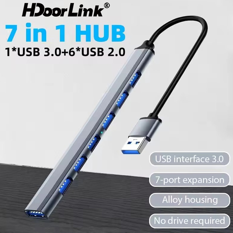 Hdoorlink ฮับ ​​USB 7-in-1 Type-C USB 3.0 Hub Splitter 7 พอร์ต USB3.0/2.0 ถ่ายโอนข้อมูลความเร็วสูง 5Gbps สำหรับอุปกรณ์เสริม PC แล็ปท็อป Mac