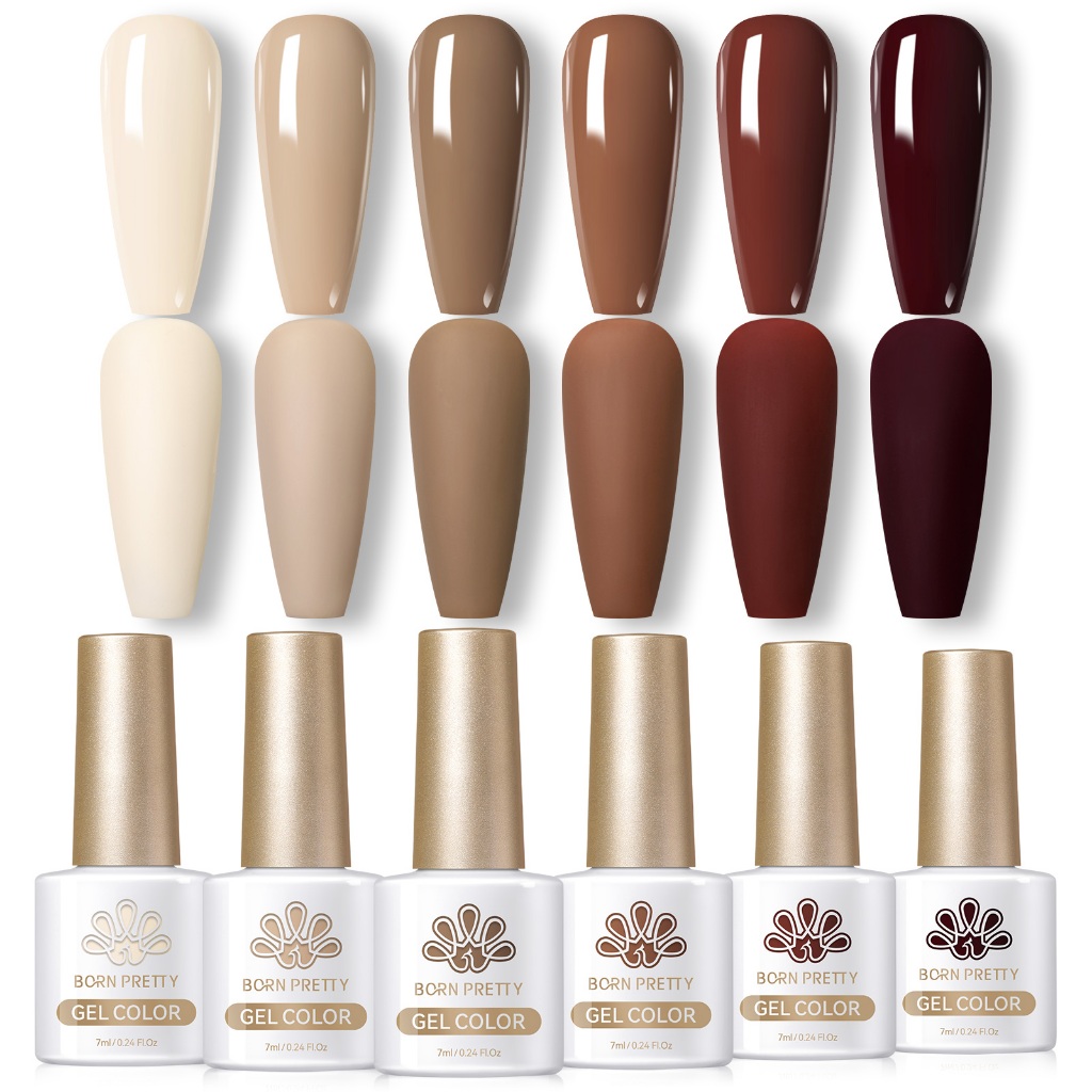 Born Pretty 6 ชิ้นเล็บเจลโปแลนด์ชุดสีน้ําตาลสีแดงสีเจลโปแลนด์ชุดเล็บเจล