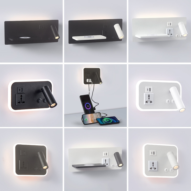 โมเดิร์นไร้สายชาร์จโคมไฟติดผนังโมเดิร์นอ่านโคมไฟติดผนัง USB ชาร์จ Ambient light ตกแต่งห้องในร่มสําหรับห้องนอนโคมไฟข้างเตียงติดตั้ง