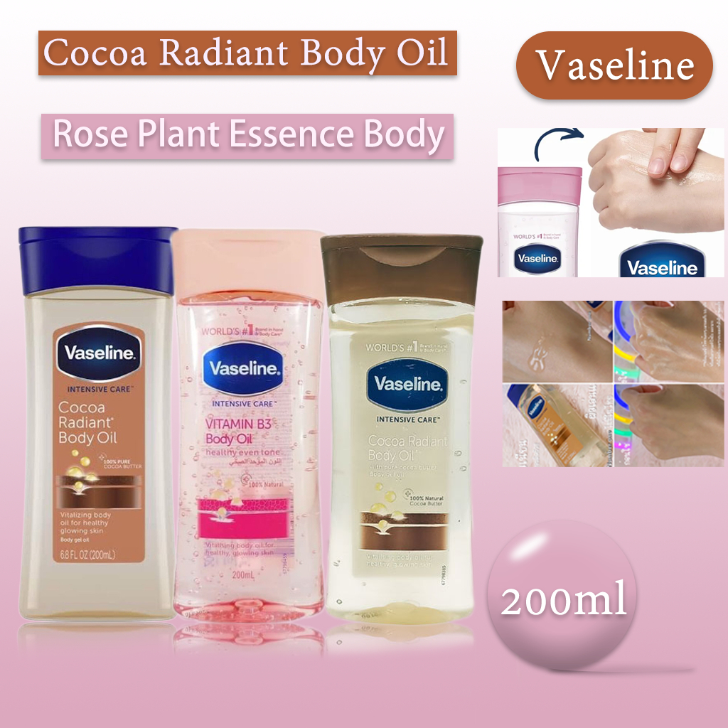 บอดี้ออยล์โกโก้ วาสลีน Vaseline Intensive Care Cocoa Radiant Body Oil 200ml Body Oil Vaseline Rose Plant Essence Body Lotion Moisturizing Radiant Moisturizing Cream กลิ่