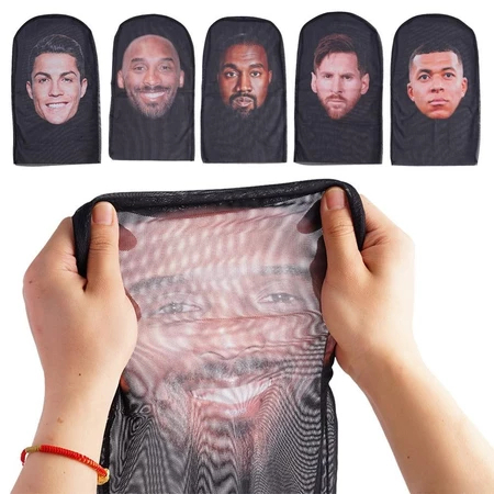 หน้ากากแบบเต็มหน้าแบบยืดหยุ่นแบบไม่มีรอยต่อตาข่ายจำลอง Ronaldo Kanye Messi คอสเพลย์หมวกไหมพรม