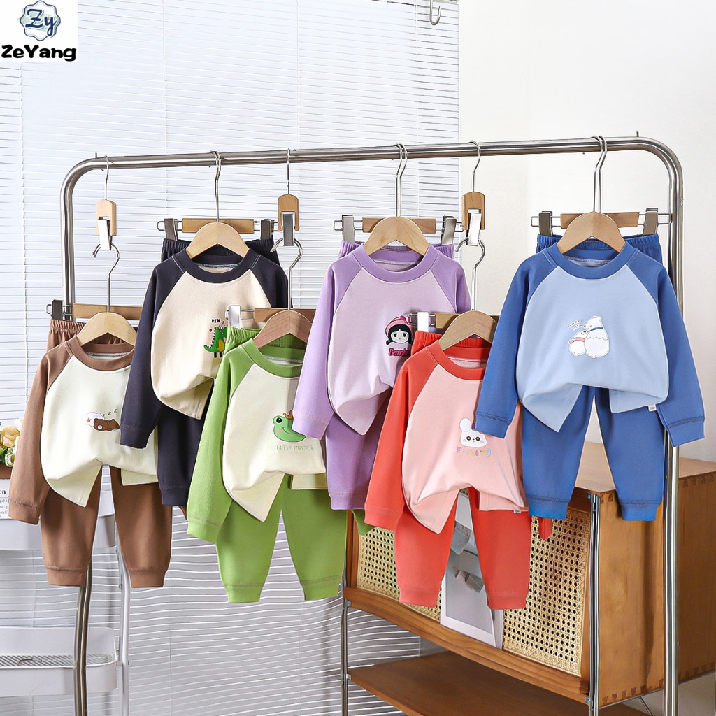 [ซี่] 80-160ซม. พร้อมสต็อกเด็กชุดลําลองแขนยาวเสื้อยืดเสื้อผ้าฤดูใบไม้ร่วงแขนยาวชุดนอนชุดฤดูใบไม้ร่วงฤดูหนาวเด็กเยอรมันกํามะหยี่ชุดชั้นในชุดบ้านเสื้อผ