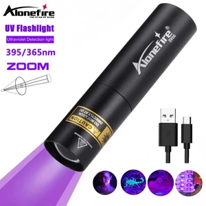 Alonefire SV66 ซูม Mini 395/365nm ไฟฉาย UV USB ชาร์จเครื่องตรวจจับเงินแบบพกพาไฟฉาย LED