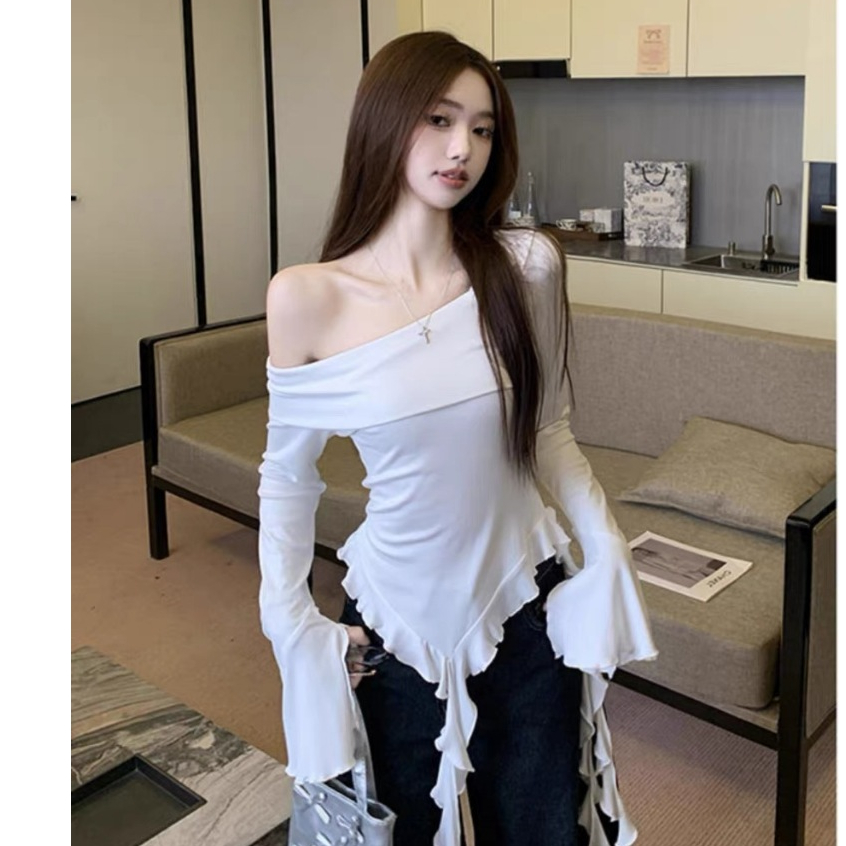 American Pure Desire Sweet Spice Style Diagonal Collar Off-the-Shoulder Irregular Sli