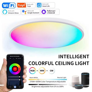 Tuya WIFI สมาร์ท LED โคมไฟเพดานรอบ Dimming RGB แผง APP ควบคุ…