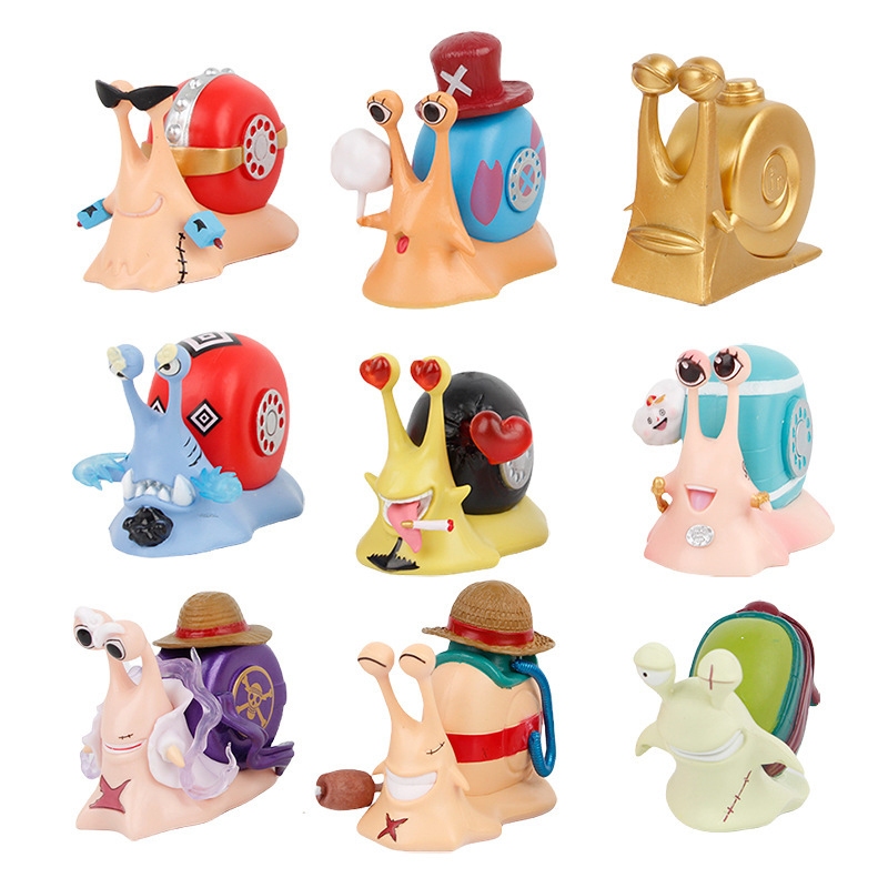 9 ชิ้น/เซ็ต 8 ซม.Eiichiro Oda อะนิเมะ One Piece รูป Luffy Den Mushi โทรศัพท์ Snail Worm รุ่น Q PVC ตัวเลขการกระทําตุ๊กตาของเล่น