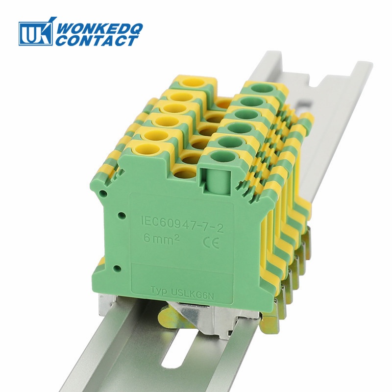 Uslkg6n Ground Din Rail Terminal Block สกรู 6mm2 สายสีเหลือง/สีเขียว USLKG 6N