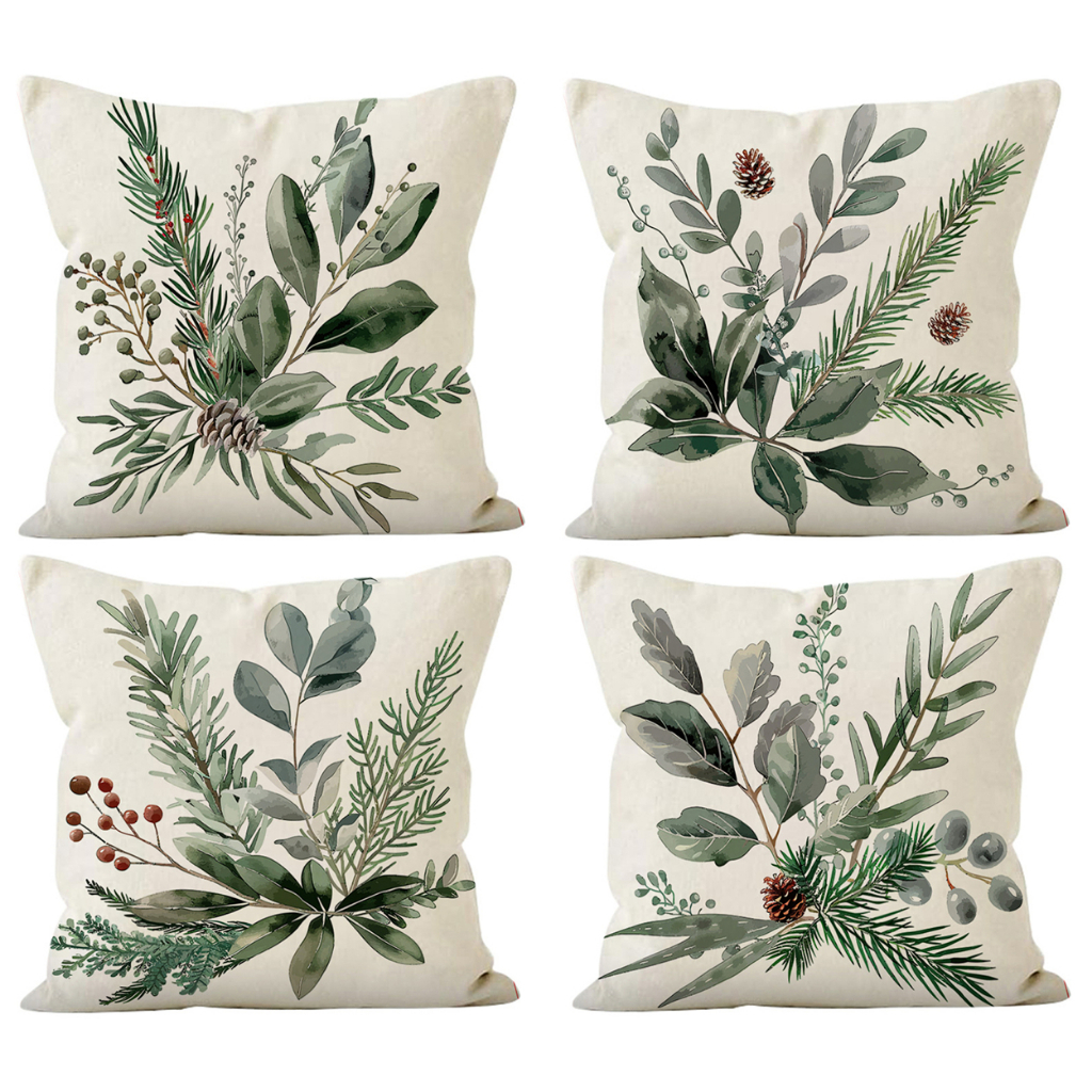Green leaf Pinecones Pillow case cotton 7070.6060.5050.4545.4040.โซฟาบ้านตกแต่งคริสต์มาสที่เป็นมิตรต่อผิวหนัง เครื่องนอนโยนปลอกหมอน