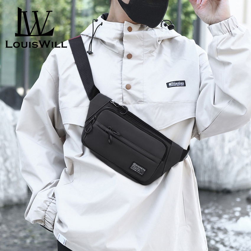 Louiswill ผู้ชายแฟชั่นกระเป๋าคาดหน้าอกขนาดใหญ่ความจุ Anti-Thief Street Casual Bag Close Fitting Travel Business Bag กระเป๋าโทรศัพท์