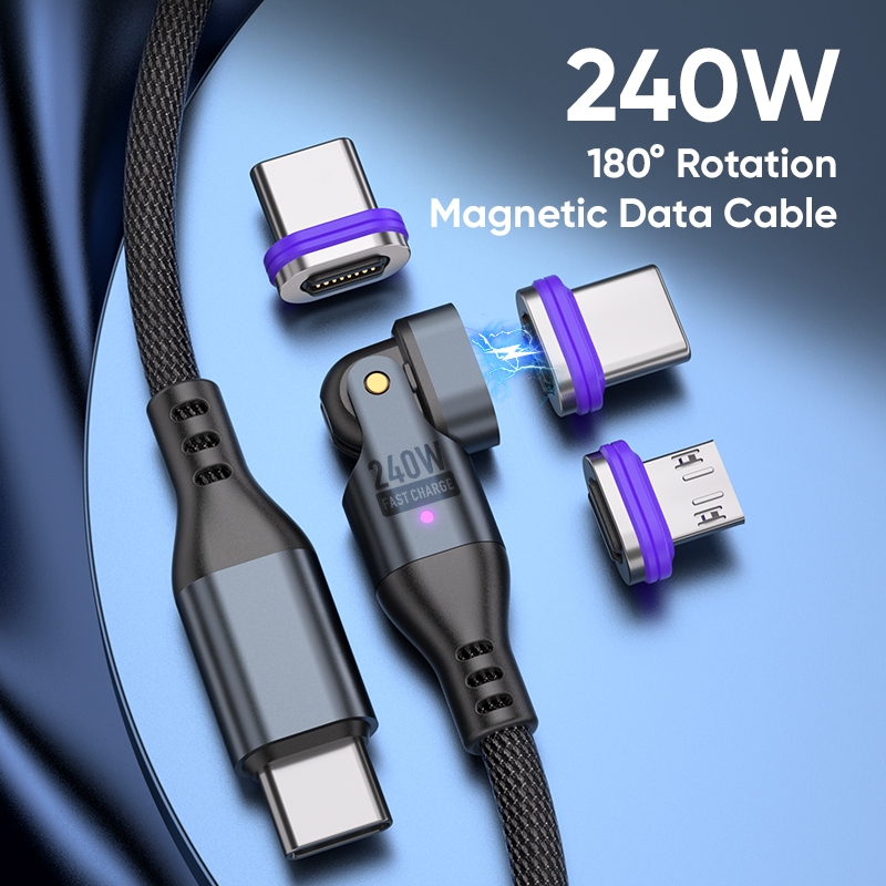 สายชาร์จแม่เหล็ก 16Pin PD ใหม่ 180° Bend 240W 5A Fast Charge Date Cable, 1/1.8 เมตร