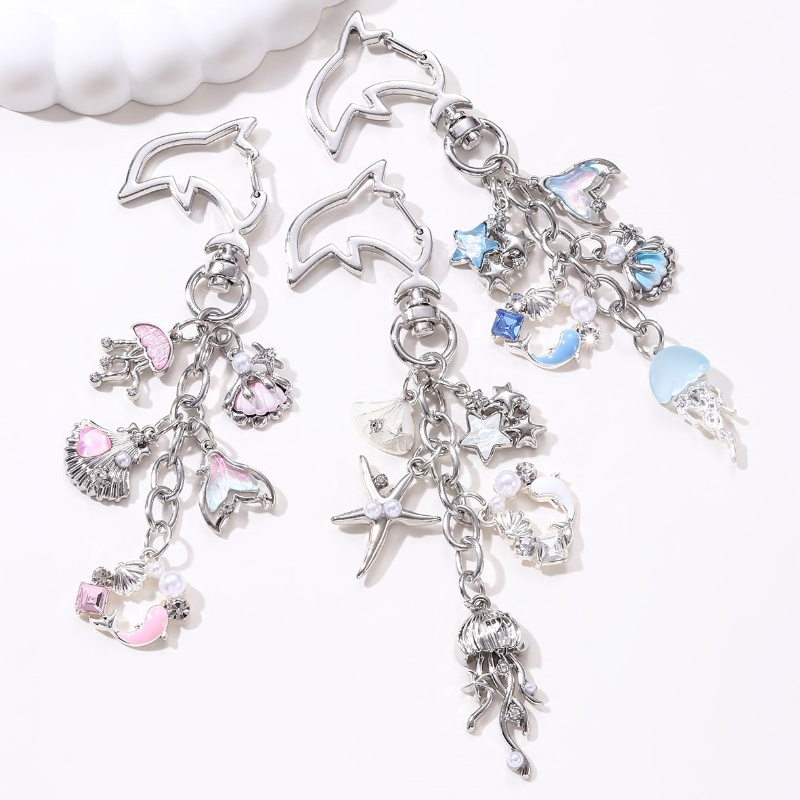 Y2k Fish Tail Shell ปลาดาวแมงกะพรุนเคลือบพวงกุญแจ Pretty Ocean Life จี้สําหรับเพื่อนเครื่องประดับทํามือ