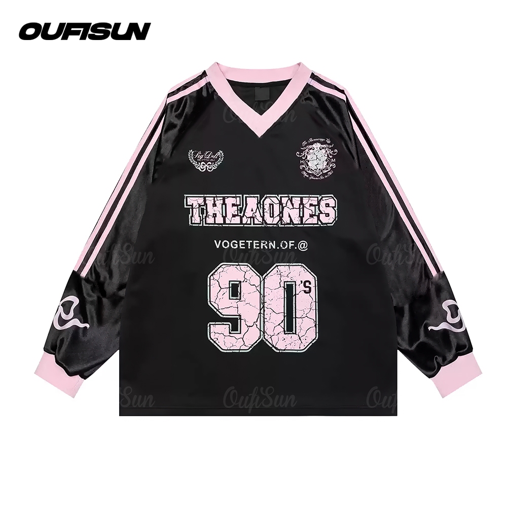 เสื้อยืดแขนยาวผู้ชายและผู้หญิงสไตล์เกาหลี Oversize หลวมคอวีเสื้อยืด Unisex NO.90 เสื้อแขนยาวกีฬา Hottrend 2024 - รูปที่ 6