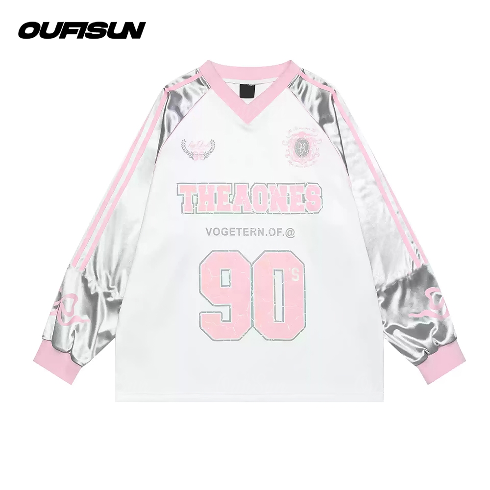 เสื้อยืดแขนยาวผู้ชายและผู้หญิงสไตล์เกาหลี Oversize หลวมคอวีเสื้อยืด Unisex NO.90 เสื้อแขนยาวกีฬา Hottrend 2024 - รูปที่ 5