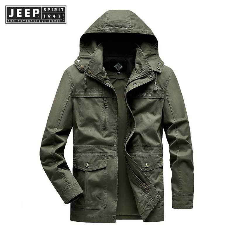 Jeep SPIRIT 1941 ESTD เสื้อแจ็คเก็ตผู้ชายหลายกระเป๋าผ้าฝ้ายแท้ลําลองฤดูหนาวของแท้