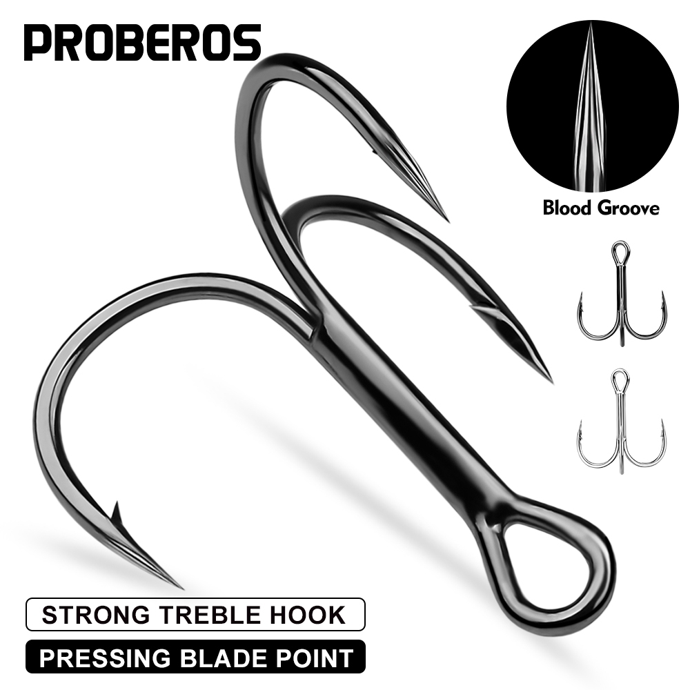 Proberos 20 ชิ้น Strong Super Sharp รอบ Treble Hook Antirust เหล็กคาร์บอนสูง Sea Treble Hooks Fishing Tackle