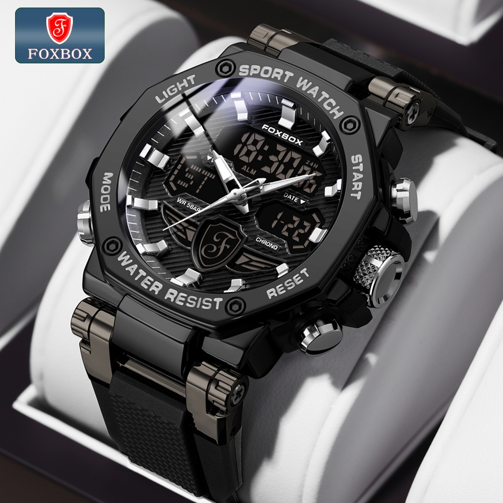 FOXBOX นาฬิกาสําหรับชาย LED กันน ้ ํากีฬาอิเล ็ กทรอนิกส ์ ซิลิโคนนาฬิกาข ้ อมือวันที ่ นาฬิกาปลุก LIGE นาฬิกาผู ้ ชาย watch men