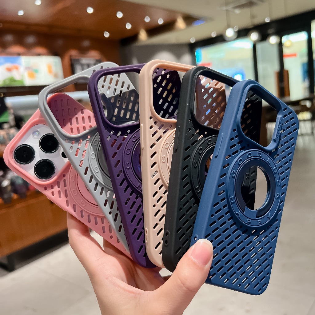 Cooling Heat Dissipated Magnetic Case สําหรับ iPhone 16 15 11 13 12 14 Pro Max Plus Stand Holder ซิลิโคนอ่อนนุ่ม TPU Cover