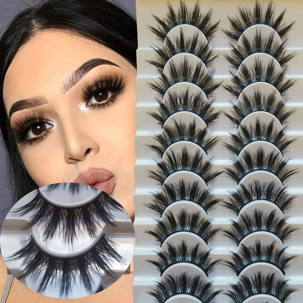 10 คู่หนาปริมาณมังงะขนตาปลอมธรรมชาติดูยาวนุ่ม Faux Eye Lashes Extension นํากลับมาใช้ใหม่ได้