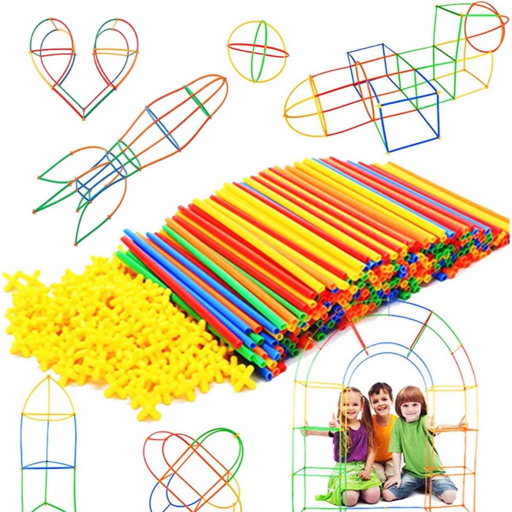 Straw Constructor ของเล่น 200 ชิ้น STEM Building Interlocking พลาสติกวิศวกรรมของเล่นหลอดบางบล็อก
