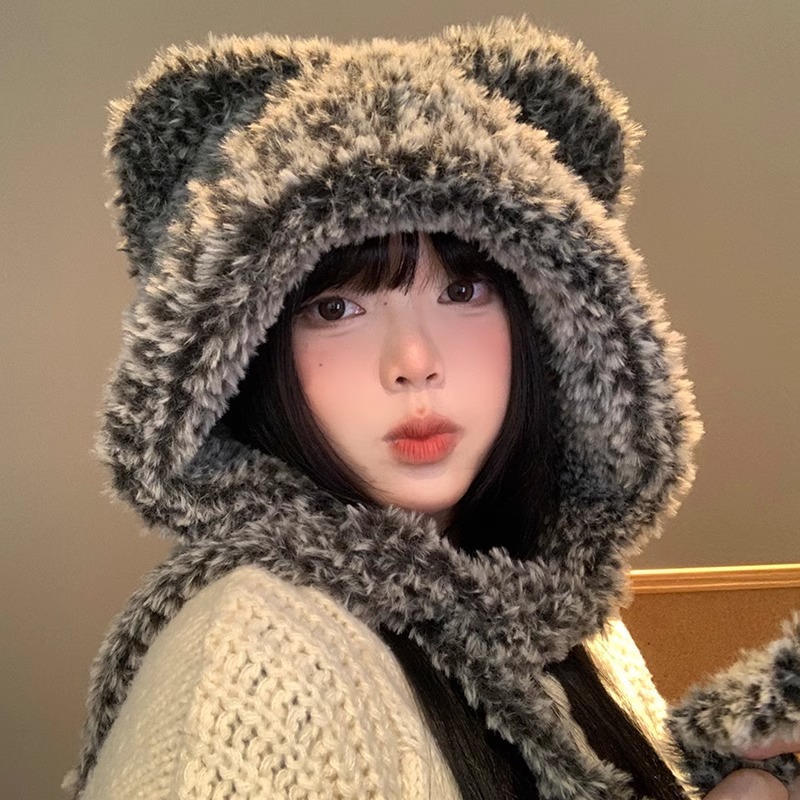 น่ารักหูหมีถักป้องกันหูหมวกผู้หญิงฤดูใบไม้ร่วงฤดูหนาวที่อบอุ่นใบหน้าหมวกขนสัตว์ขนาดเล็กเย็นหลักฐานตุ๊กตาเล่ย ฮ หมวก