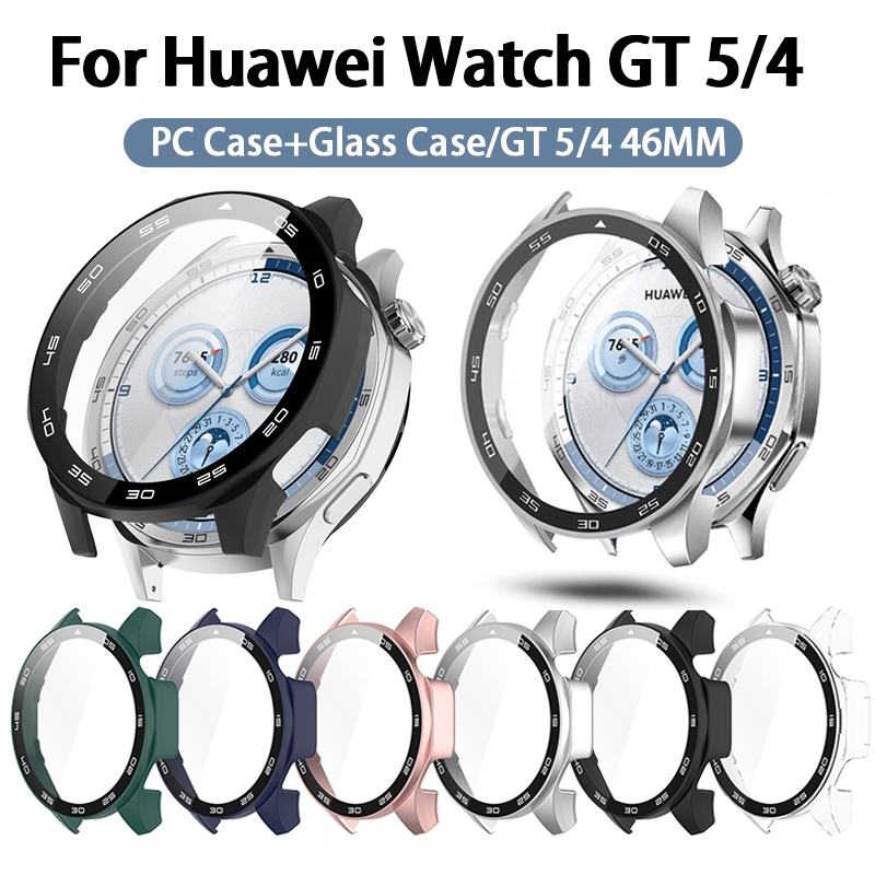 กรณีพีซีแบบแข็ง + ฟิล์มกระจกสําหรับนาฬิกา Huawei GT5/GT5pro GT4 46 มม.ฝาครอบป้องกันกันชนพร้อมขนาดสําหรับนาฬิกา GT 5 GT 4 46 มม.เปลือกหน้าจอกันกระแทก