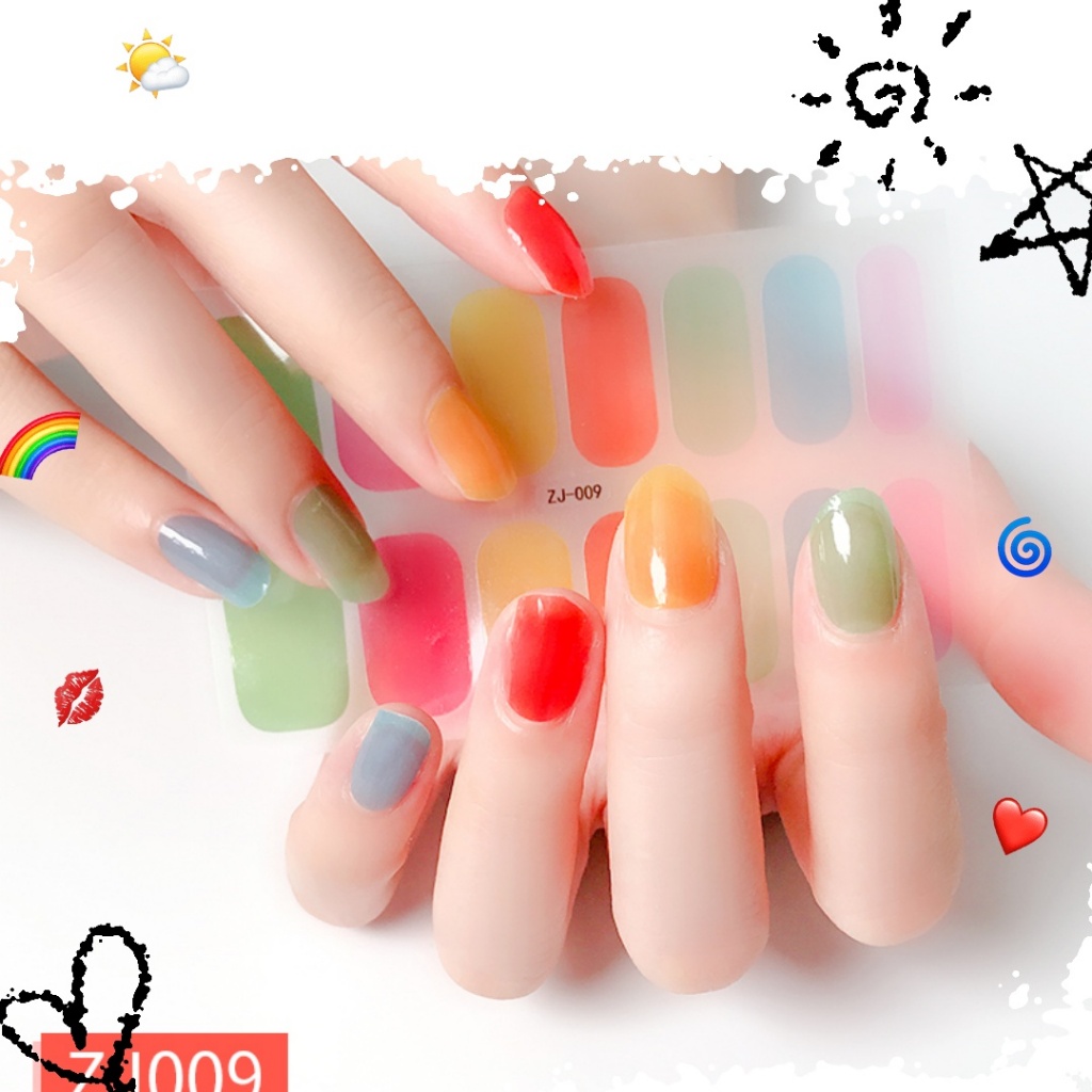 [โปรโมชั่น] Zj Series สติ๊กเกอร์ติดเล็บ 14 สติ๊กเกอร์/Sheep Ice Transparent Phototherapy Nail Polish