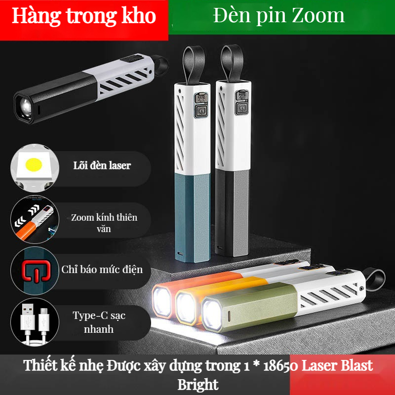 Upgraded Multi functional White Laser Lighting Type-C Charging Outdoor Telescopic Zoom Portable LED Strong Light Flashlight