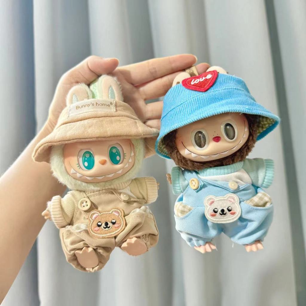[เสื้อผ้าเท่านั้น ไม่มีตุ๊กตา] Labubu มีที่นั่งเสื้อผ้าปาร์ตี้นั่ง 15 ซม. ชุดหมีชุดชุดเอี๊ยมไหล่เดียว