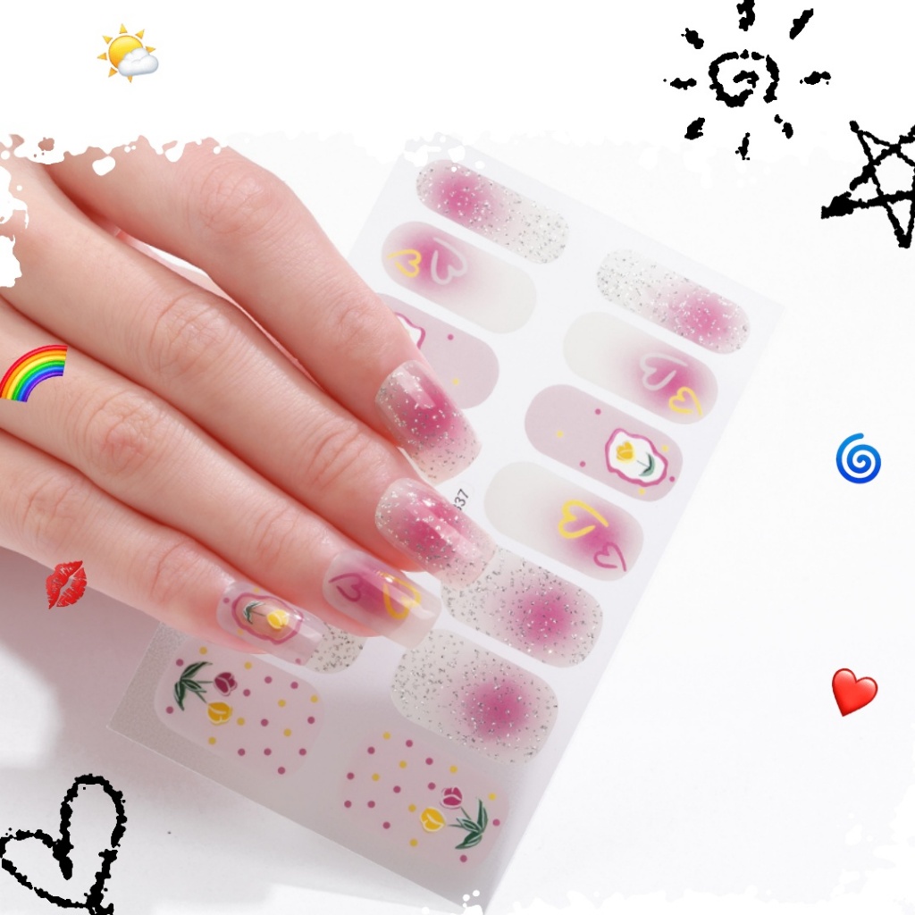 [โปรโมชั่น] Zj Series สติ๊กเกอร์ติดเล็บ 14 สติ๊กเกอร์/Sheep Ice Transparent Phototherapy Nail Polish