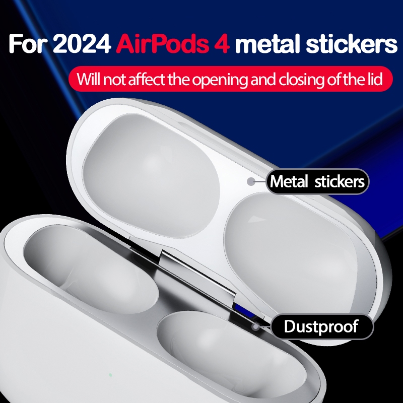 สติ๊กเกอร์กันรอยโลหะสําหรับ 2024 สไตล์ใหม่ AirPods รุ่นที่ 4 รองรับ AirPods รุ่นที่ 1 รุ่นที่ 2 รุ่นที่ 3 Pro1Pro2 หูฟังโลหะสติกเกอร์ป้องกัน