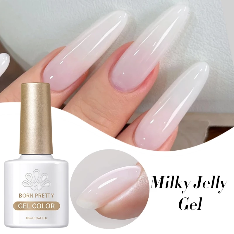 BORN PRETTY 10ml Milky White Jelly Gel ยาทาเล็บโปร่งแสง Soak Off Gel Vernis Semi Permanent Gel