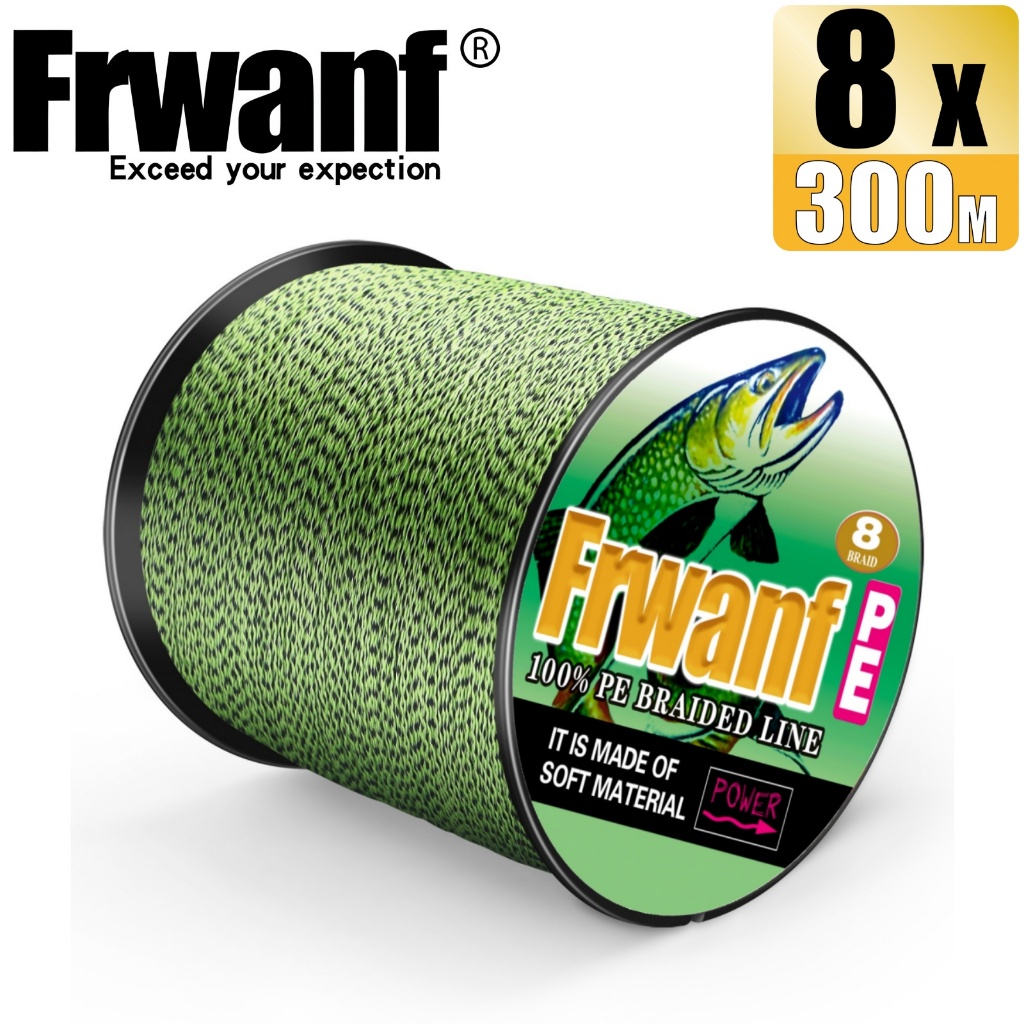 Frwanf 300M 8 Strands 6-300LB สีดํา + สีเหลือง Spot Line สายถัก Braid X8 สาย PE สายตกปลา