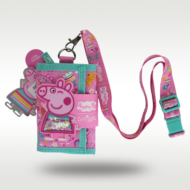 SMIGGLE ออสเตรเลีย ลักลอบ กระเป๋าสตางค์เด็ก หญิง เป๊ปป้า หมู กระเป๋าสตางค์คลัทช์ โฟลเดอร์หนัง สามชั้น กระเป๋าใส่บัตร กระเป๋าใส่เหรียญ 5 นิ้ว