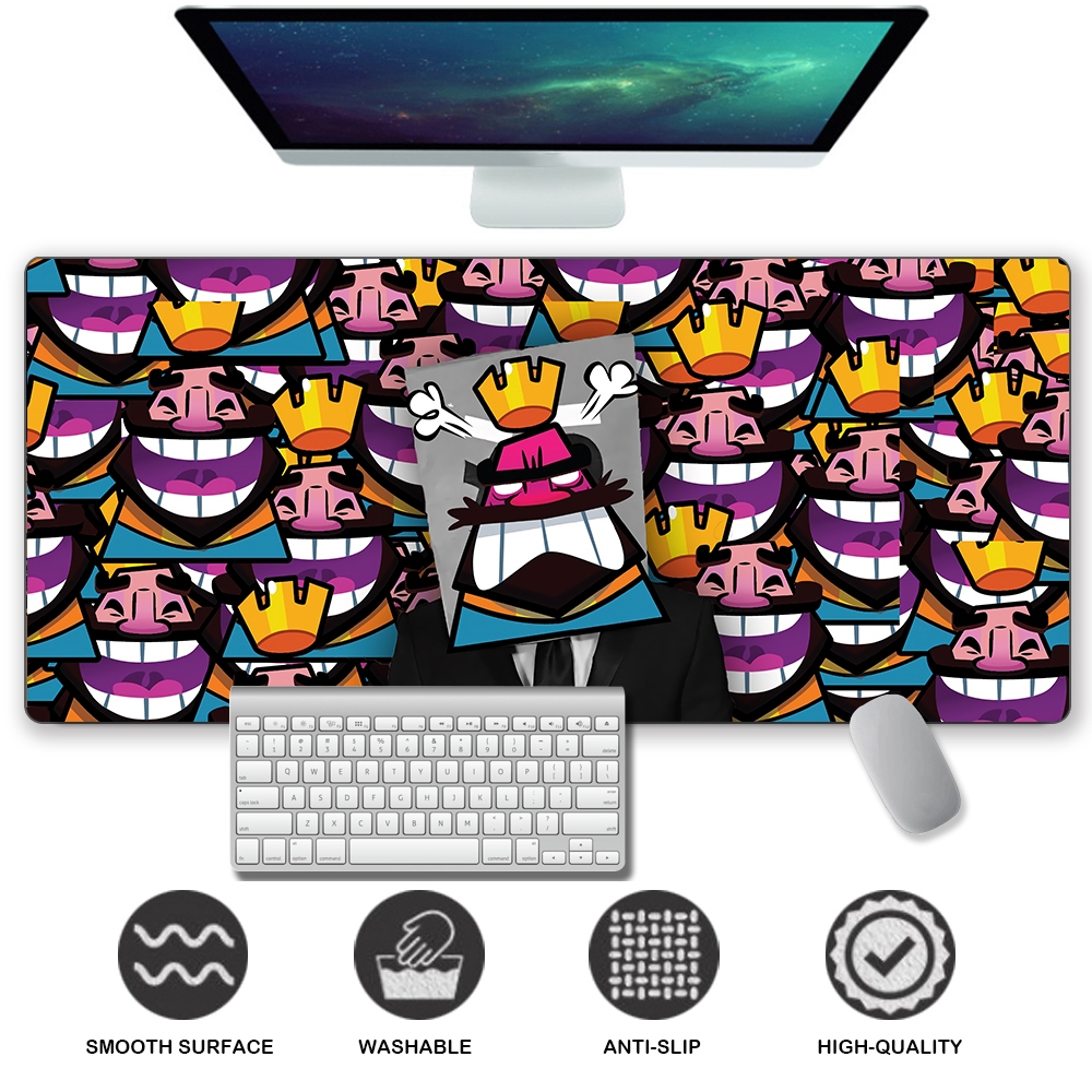 Clash Royale Mousepad King Extended Mousepad แผ่นรองเมาส์สําหรับเล่นเกมขนาดใหญ่เย็บขอบ Deskpad Deskm