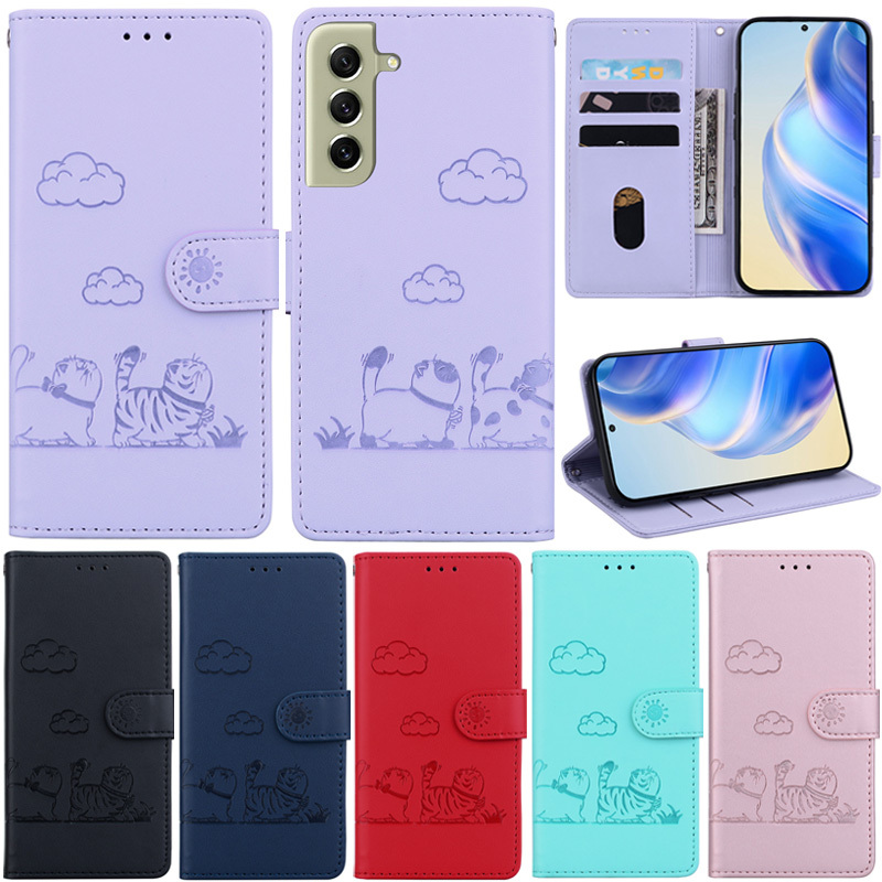 SAMSUNG หรูหราปลอกสําหรับsamsung Galaxy S21 Ultra S20 Ultra S10+ S20+ S21+ S9+ S8+ S21 Plus S20 Plus S10 Plus S9 Plus S8 Plus S7 Edge Note 9 Note 8 Catรูปแบบกระเป๋าสตางค์ฝาครอบกรณี