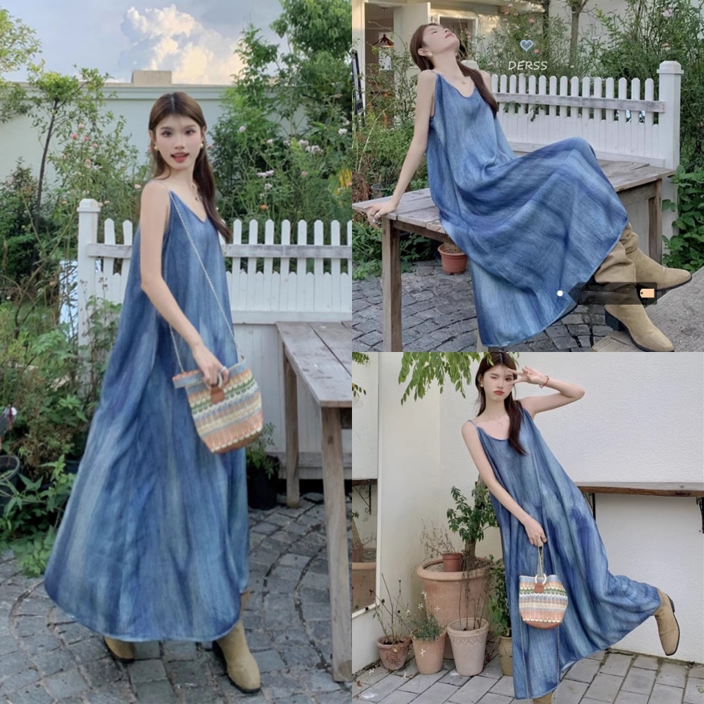 Bella Shop ชุดเดรสไล่ระดับอารมณ์สไตล์ฝรั่งเศสสำหรับผู้หญิงเดรสยาวทรงสลิมทรงหลวมลดอายุสไตล์วันหยุด