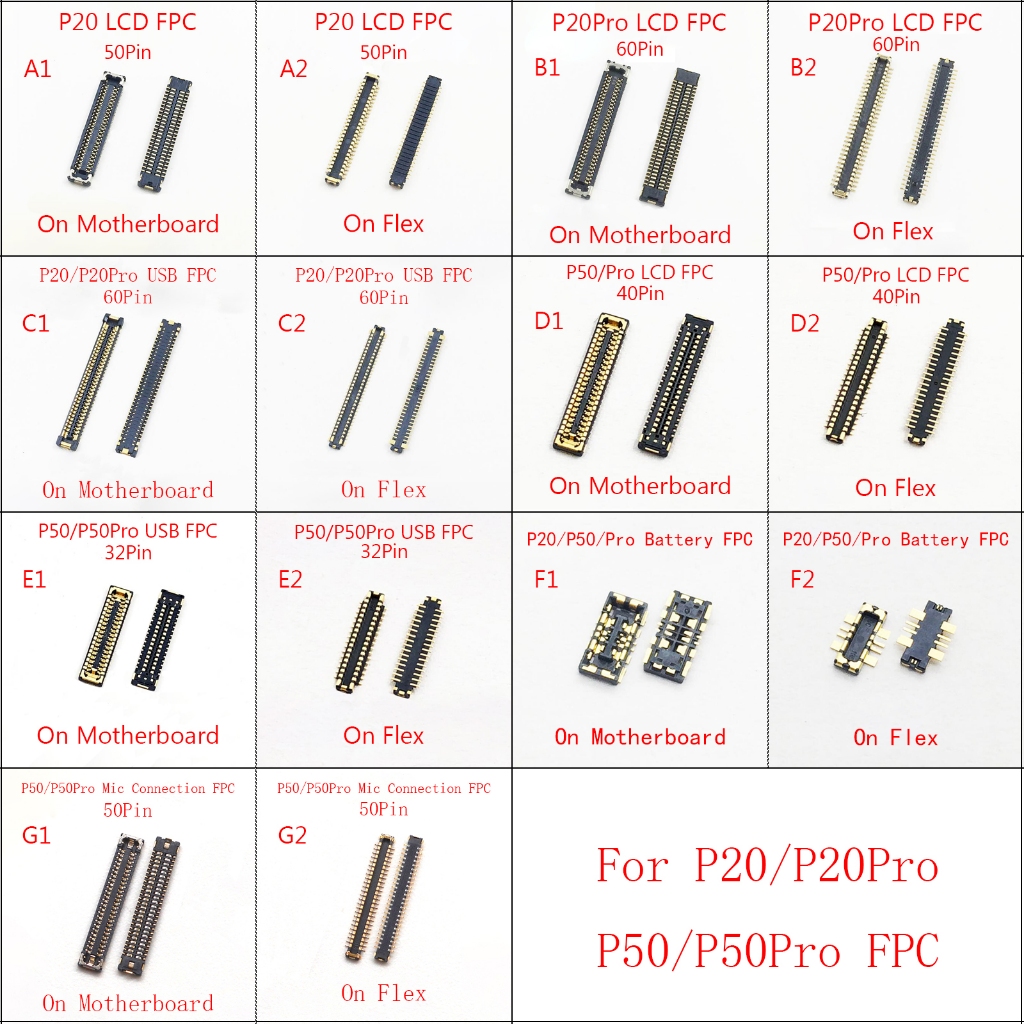 2pcs USB ชาร์จ FPC Connector บนเมนบอร์ดสําหรับ Huawei P20 P50 Pro P20Pro P50Pro แบตเตอรี่จอแสดงผล LC