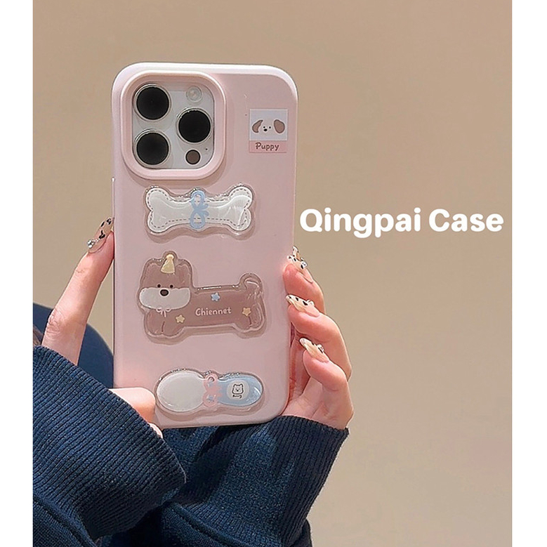กล่องน่ารัก三维กระดูกลูกสุนัขสีชมพูซิลิโคนเคสโทรศัพท์สําหรับiphone 16 15 14 Promax 13 12 Pro Max 16Plus