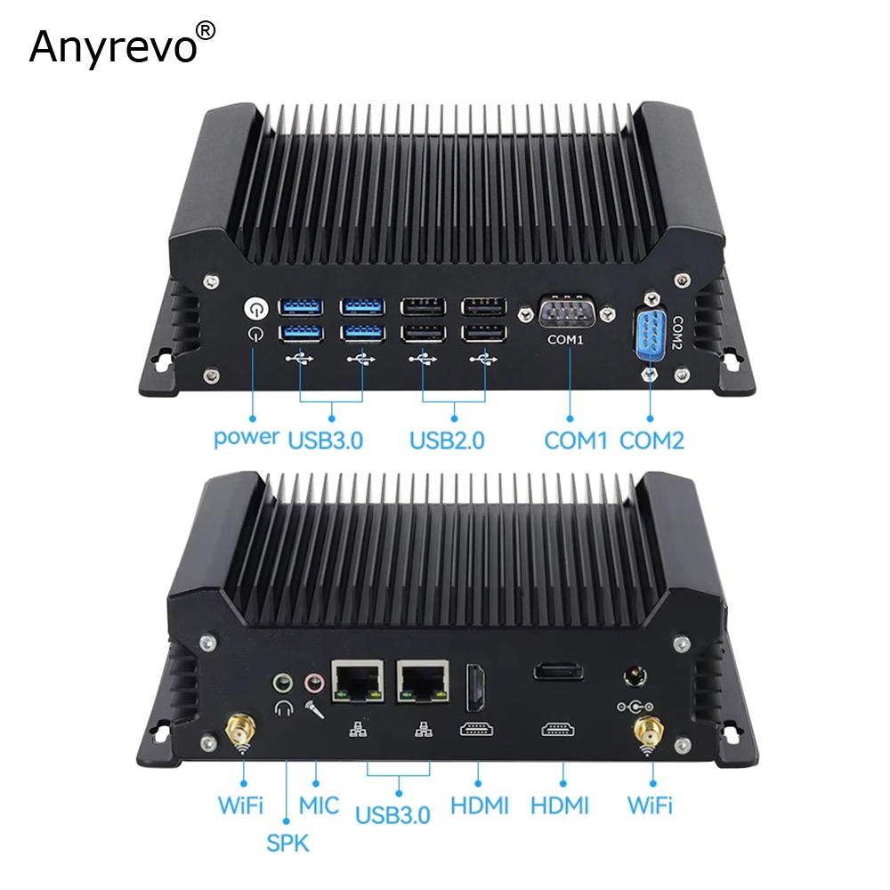อุตสาหกรรม Fanless Mini PC 2 LAN 2 COM RS32 Intel Core i5-8350U DDR4 คอมพิวเตอร์เดสก์ท็อป Windows 10 Pro Linux WIFI