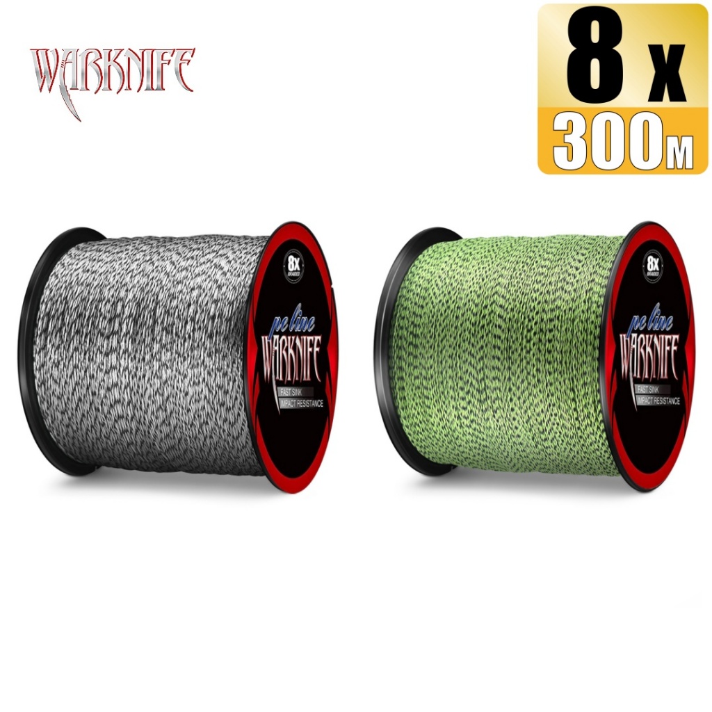 Warknife ถัก8 สายตกปลาถัก 300เมตร สาย PE 6-300LB 2.7-136KG สี Black&White/Yellow